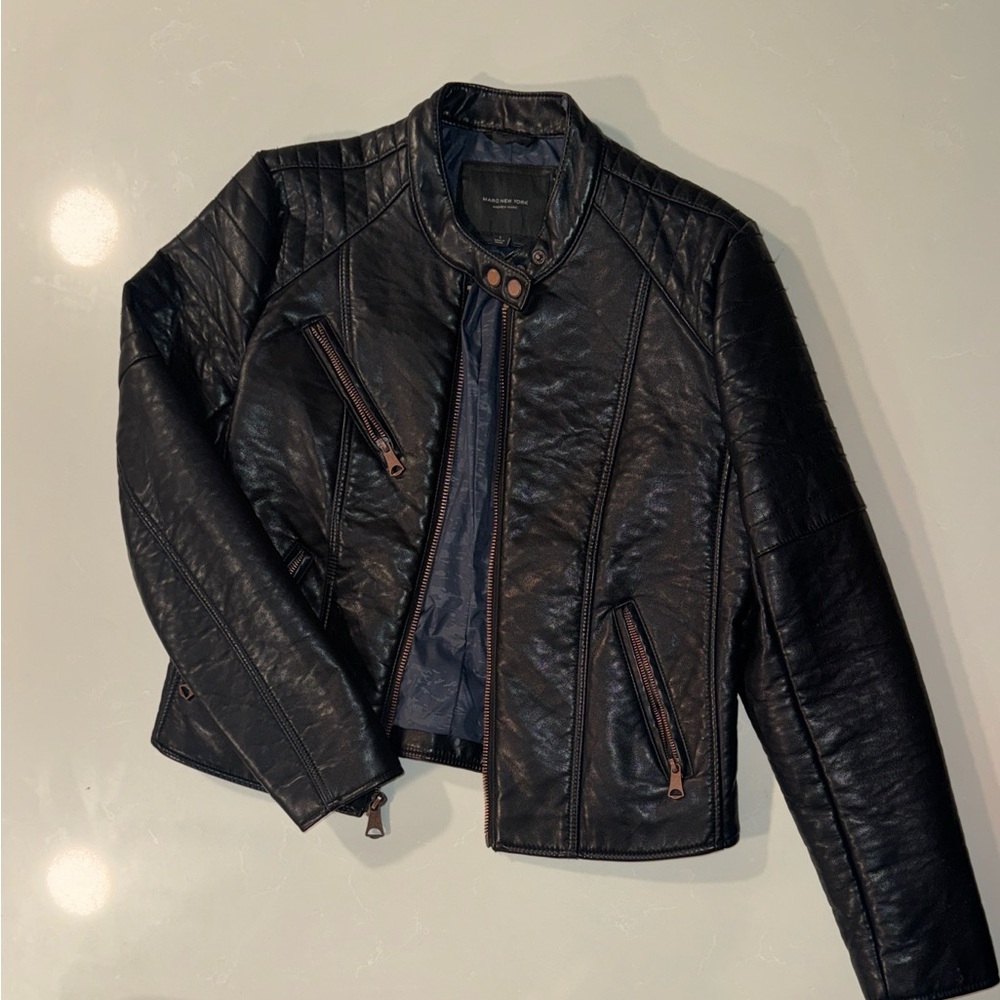 Women’s Black Marc New York Andrew Marc Motorcycle Leather Jacket  - Size L